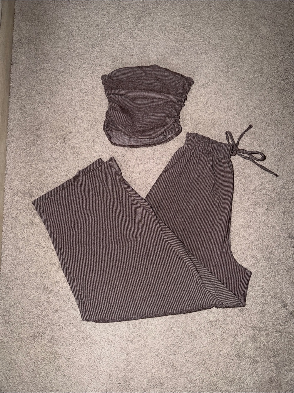 Zara Brown Ribbed Tube Top and Wide-Leg Drawstring Pants Set
